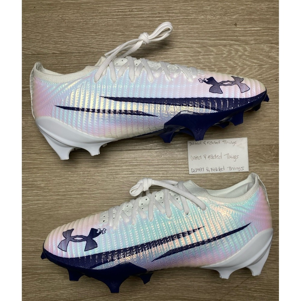 Men's 11 Under Armour Blur Pro White Midnight Navy Football Cleats 3028220-103